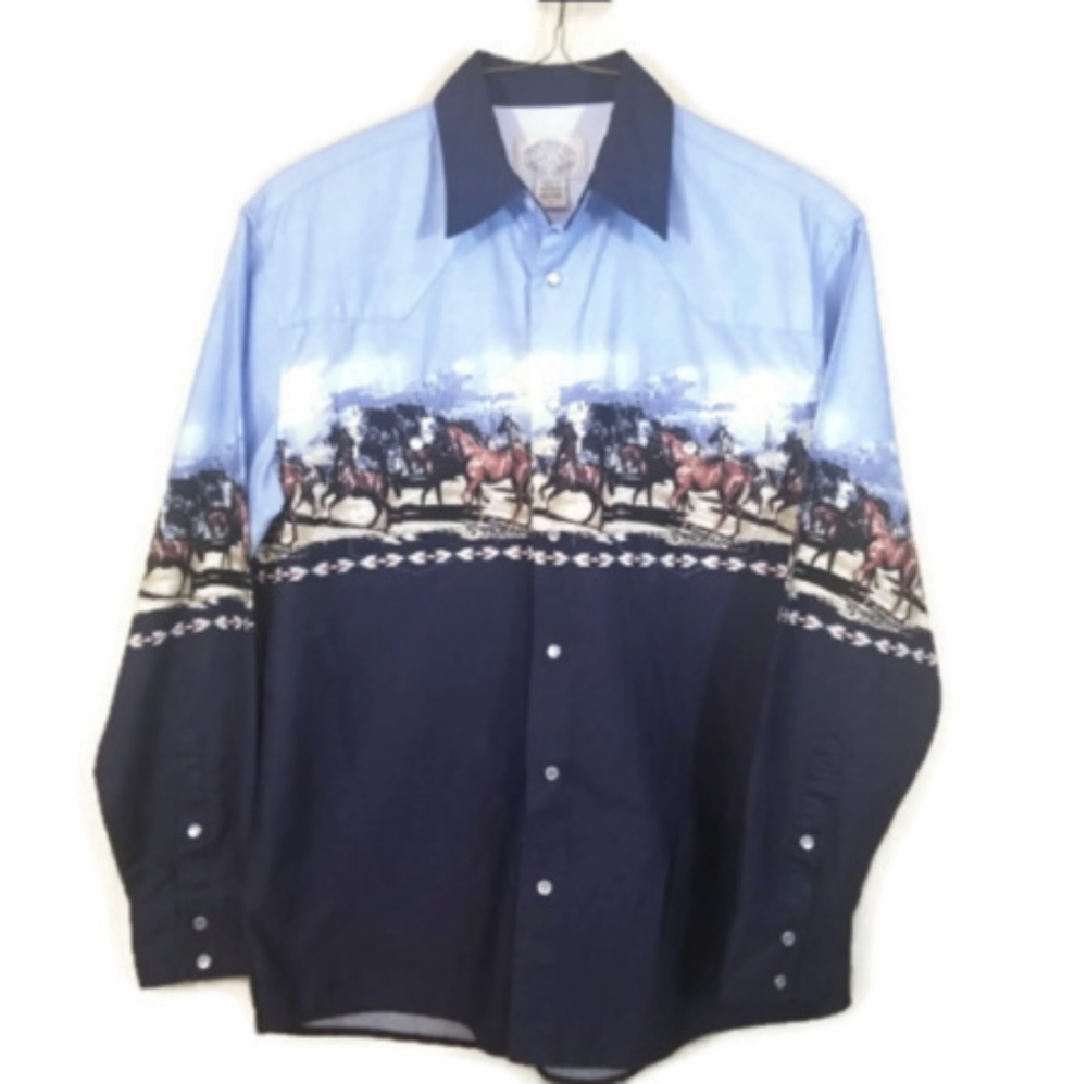 Mens Western Style Shirt Horseracing